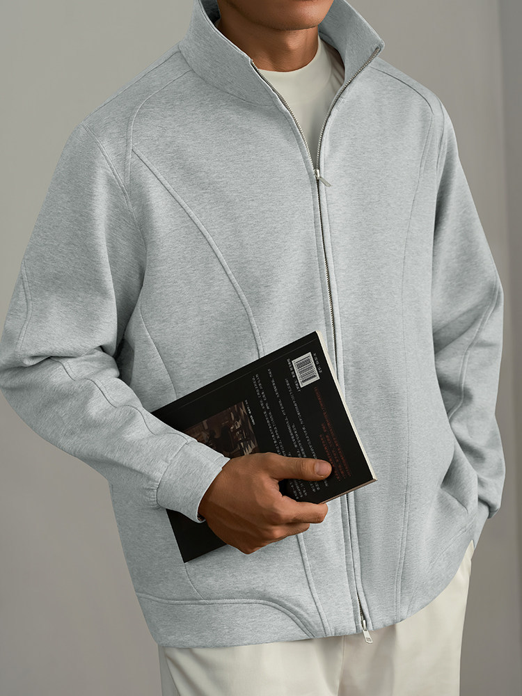 Men's Spring and Autumn New Loose Casual Warm Solid Color Double Zipper Jacket