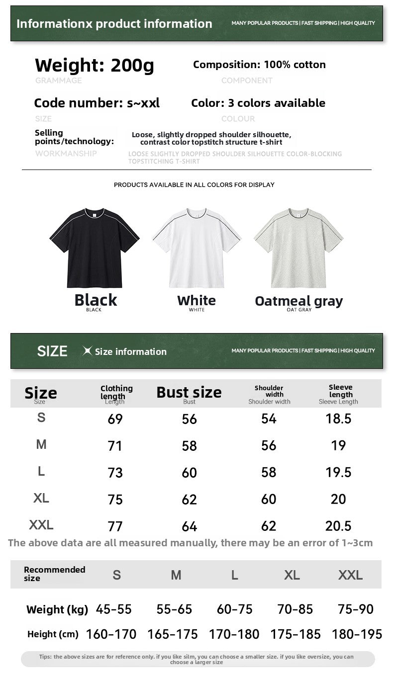 Men's Color-Blocked Topstitched Drop-Shoulder T-Shirt