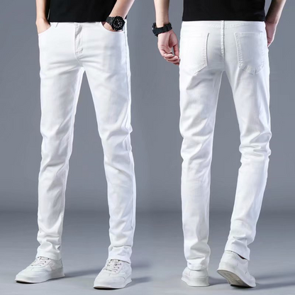 Men's Solid Color Jeans, High Elasticity, Straight Leg, Slim Fit, Skinny Jeans