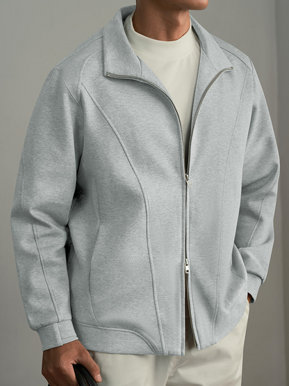 Men's Spring and Autumn New Loose Casual Warm Solid Color Double Zipper Jacket