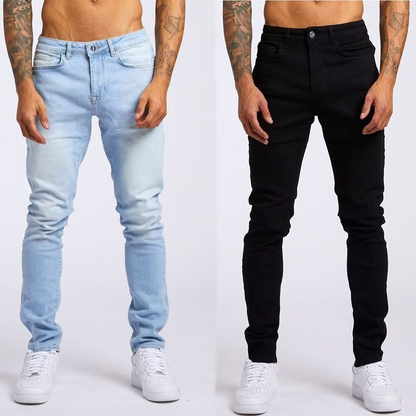 Men's Solid Color Jeans, High Elasticity, Straight Leg, Slim Fit, Skinny Jeans