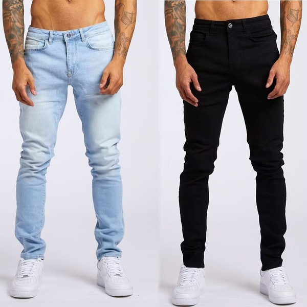 Men's Solid Color Jeans, High Elasticity, Straight Leg, Slim Fit, Skinny Jeans