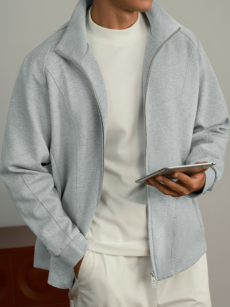 Men's Spring and Autumn New Loose Casual Warm Solid Color Double Zipper Jacket