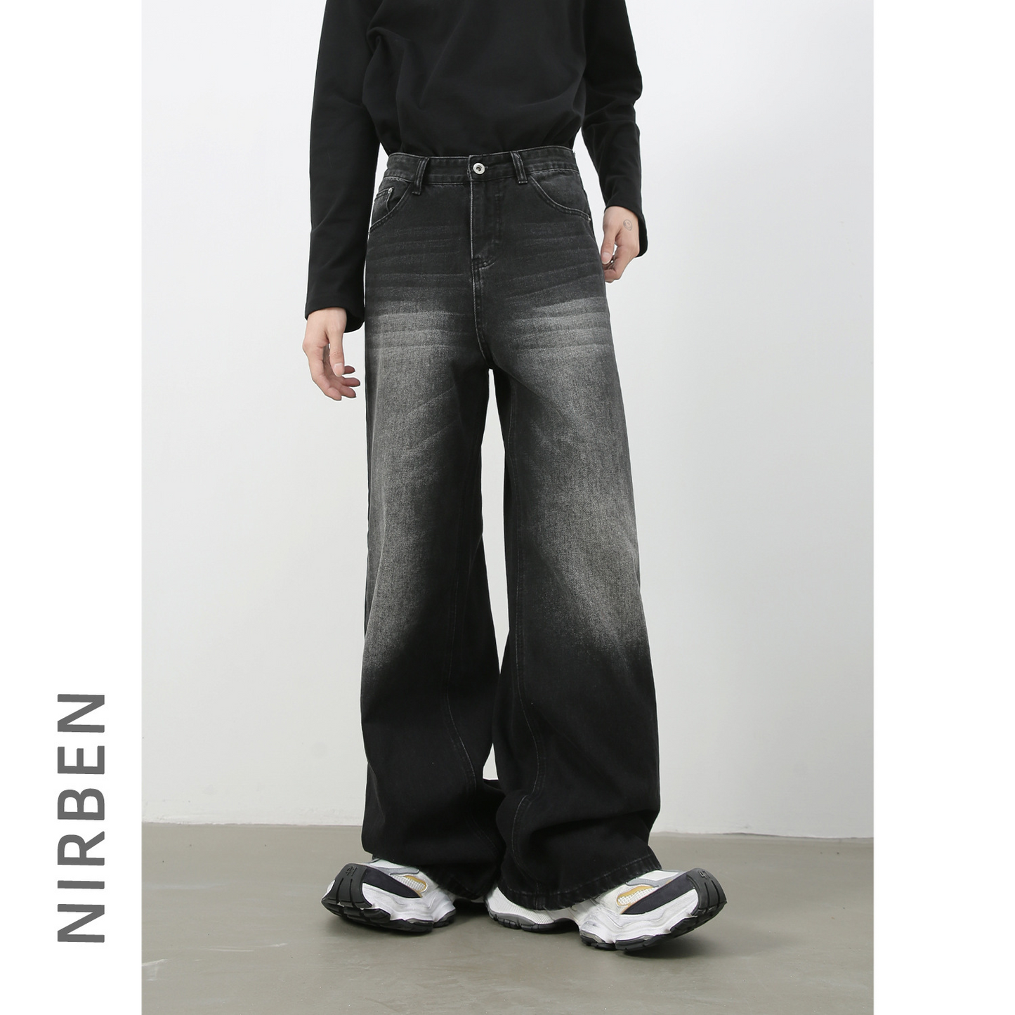 Denim Retro Denim Jeans Men's Washed Loose Fit Versatile Casual Straight Leg Wide Leg Pants