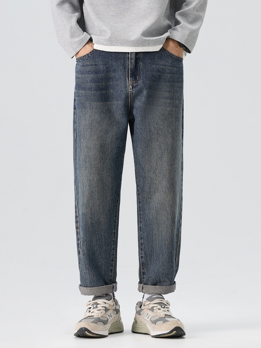 Hot-selling men's clothing, new style, men's loose-fitting retro mid-waisted jeans