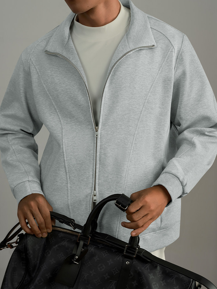 Men's new loose casual warm solid color double zipper jacket