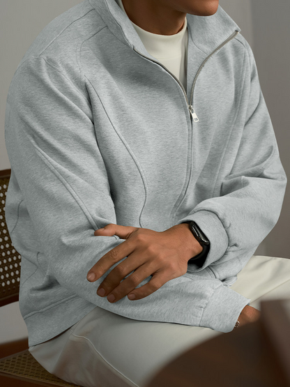 Men's new loose casual warm solid color double zipper jacket