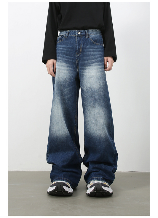 Denim Retro Denim Jeans Men's Washed Loose Fit Versatile Casual Straight Leg Wide Leg Pants