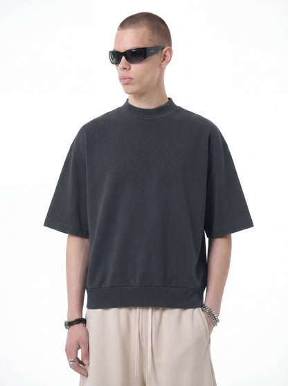 Men's T-shirt casual solid color loose half high neck shoulder silhouette mid sleeve