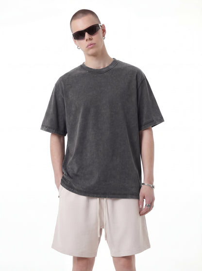 Men's pure cotton T-shirt with snowflake embroidery and reverse stitching.