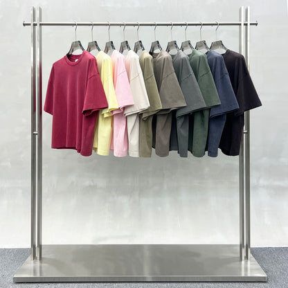 Men's T-shirt heavy wash water BOXY version versatile round neck