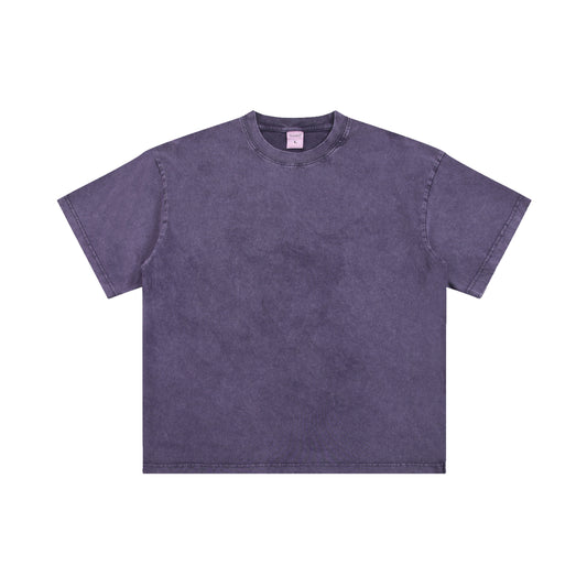 Men's T-shirt casual style solid color loose high street wax dye wash T-shirt