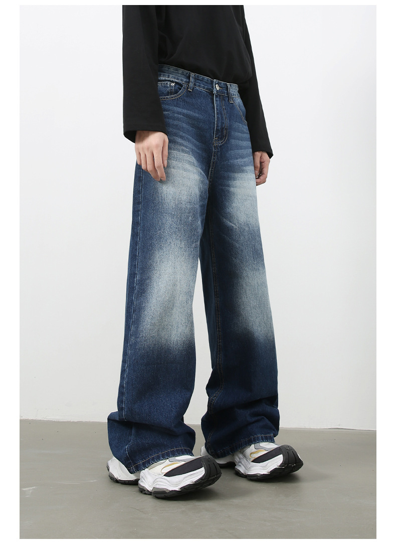 Denim Retro Denim Jeans Men's Washed Loose Fit Versatile Casual Straight Leg Wide Leg Pants