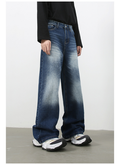 Denim Retro Denim Jeans Men's Washed Loose Fit Versatile Casual Straight Leg Wide Leg Pants