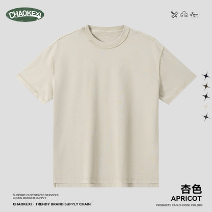 Men's pure cotton T-shirt with snowflake embroidery and reverse stitching.