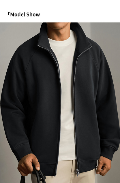 Men's new loose casual warm solid color double zipper jacket