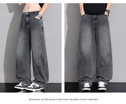 Men's Curved Blade Jeans, Loose Straight Leg Jeans, Men's Summer Thin Cotton