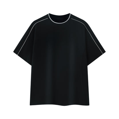 New men's casual T-shirt with contrasting color, bright stitching, drop shoulder, 100% pure cotton