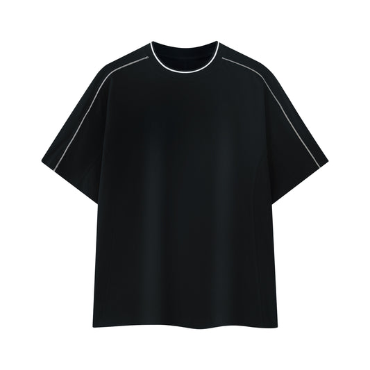 New men's casual T-shirt with contrasting color, bright stitching, drop shoulder, 100% pure cotton