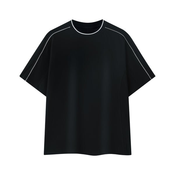 New men's casual T-shirt with contrasting color, bright stitching, drop shoulder, 100% pure cotton