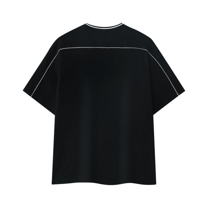New men's casual T-shirt with contrasting color, bright stitching, drop shoulder, 100% pure cotton