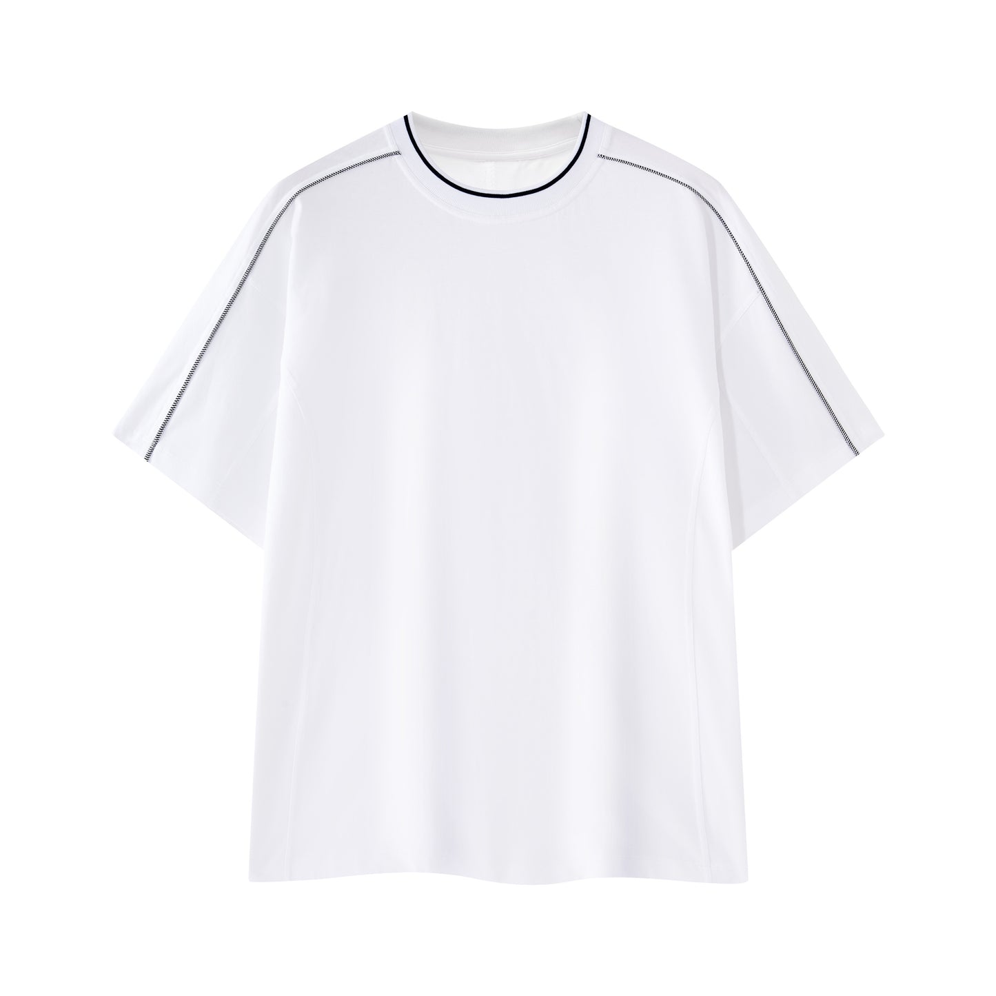 New men's casual T-shirt with contrasting color, bright stitching, drop shoulder, 100% pure cotton