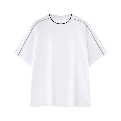 New men's casual T-shirt with contrasting color, bright stitching, drop shoulder, 100% pure cotton