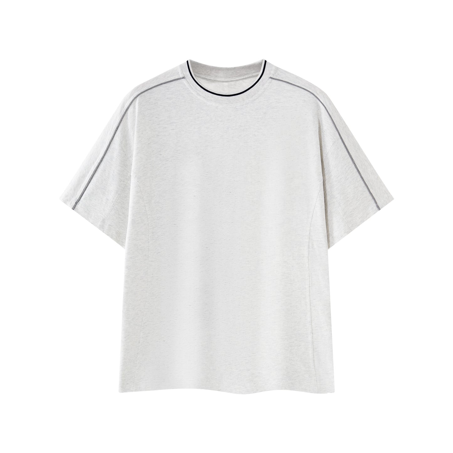 New men's casual T-shirt with contrasting color, bright stitching, drop shoulder, 100% pure cotton