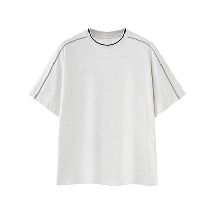 New men's casual T-shirt with contrasting color, bright stitching, drop shoulder, 100% pure cotton