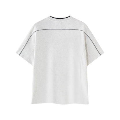 New men's casual T-shirt with contrasting color, bright stitching, drop shoulder, 100% pure cotton