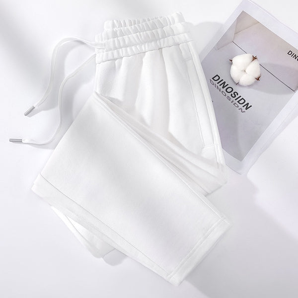 GH Women's White Straight-Leg Pants, Flowy Trendy Casual Sports Trousers