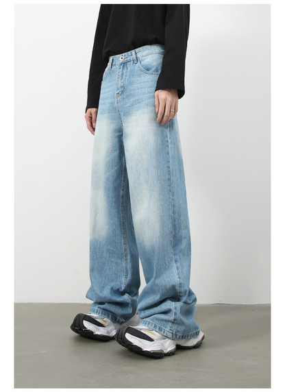Denim Retro Denim Jeans Men's Washed Loose Fit Versatile Casual Straight Leg Wide Leg Pants