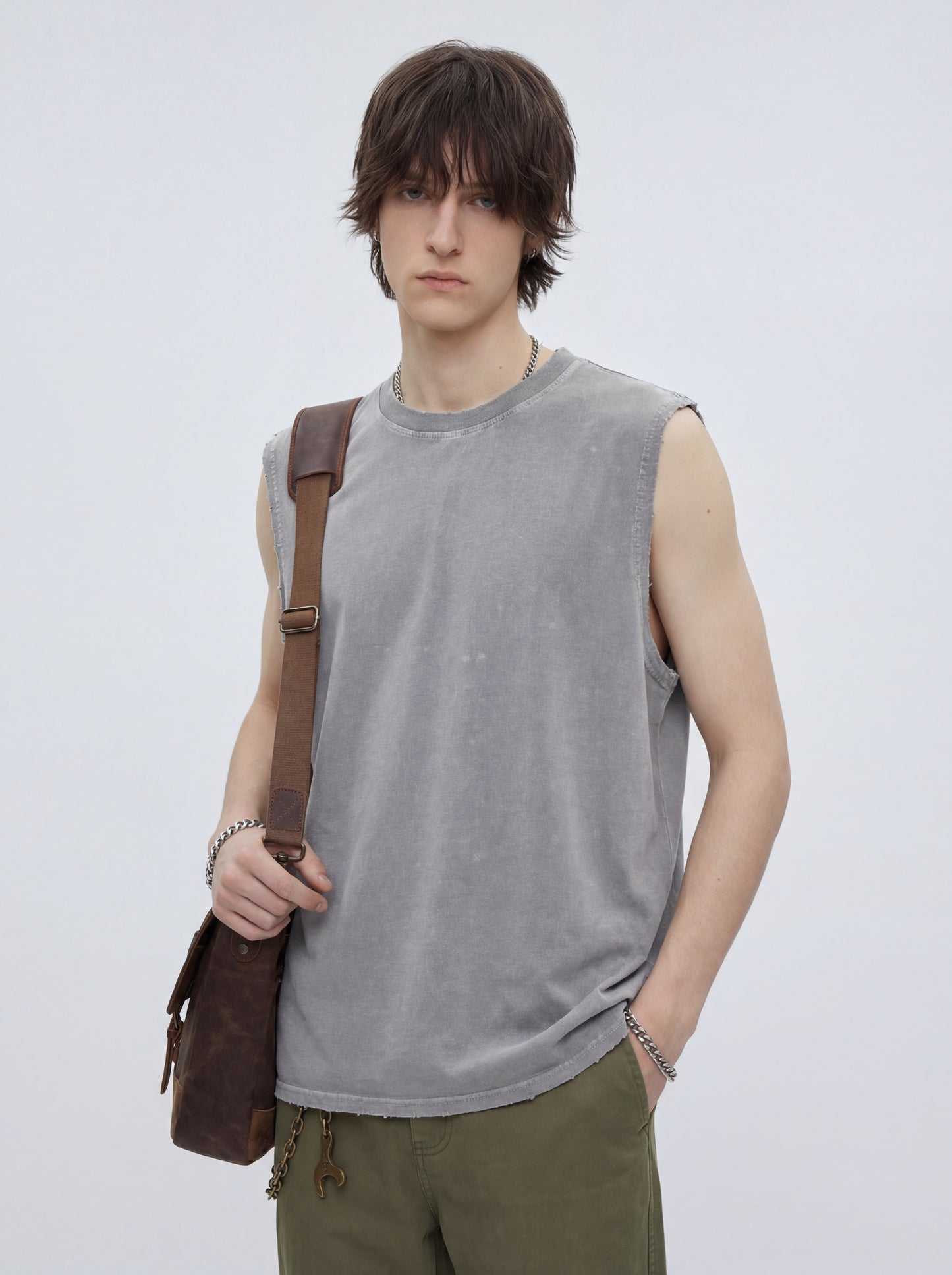 Men's T-shirt with distressed batik and frayed edges, vest