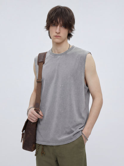 Men's T-shirt with distressed batik and frayed edges, vest