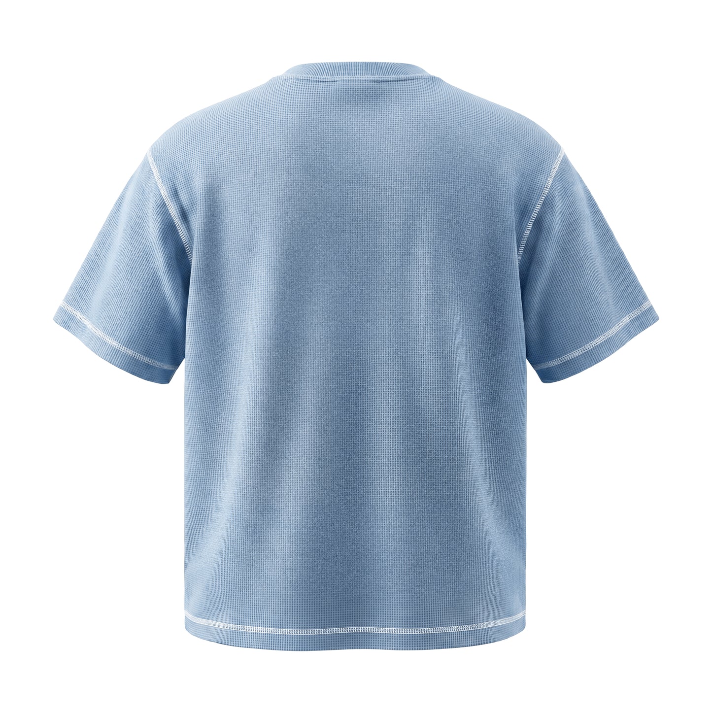 Men's Waffle-Knit T-Shirt with Contrast Topstitching, Monkey-Wash Gradient, and Spray Effect