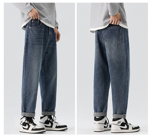 Men's clothing, new style for all seasons, men's loose-fitting retro jeans