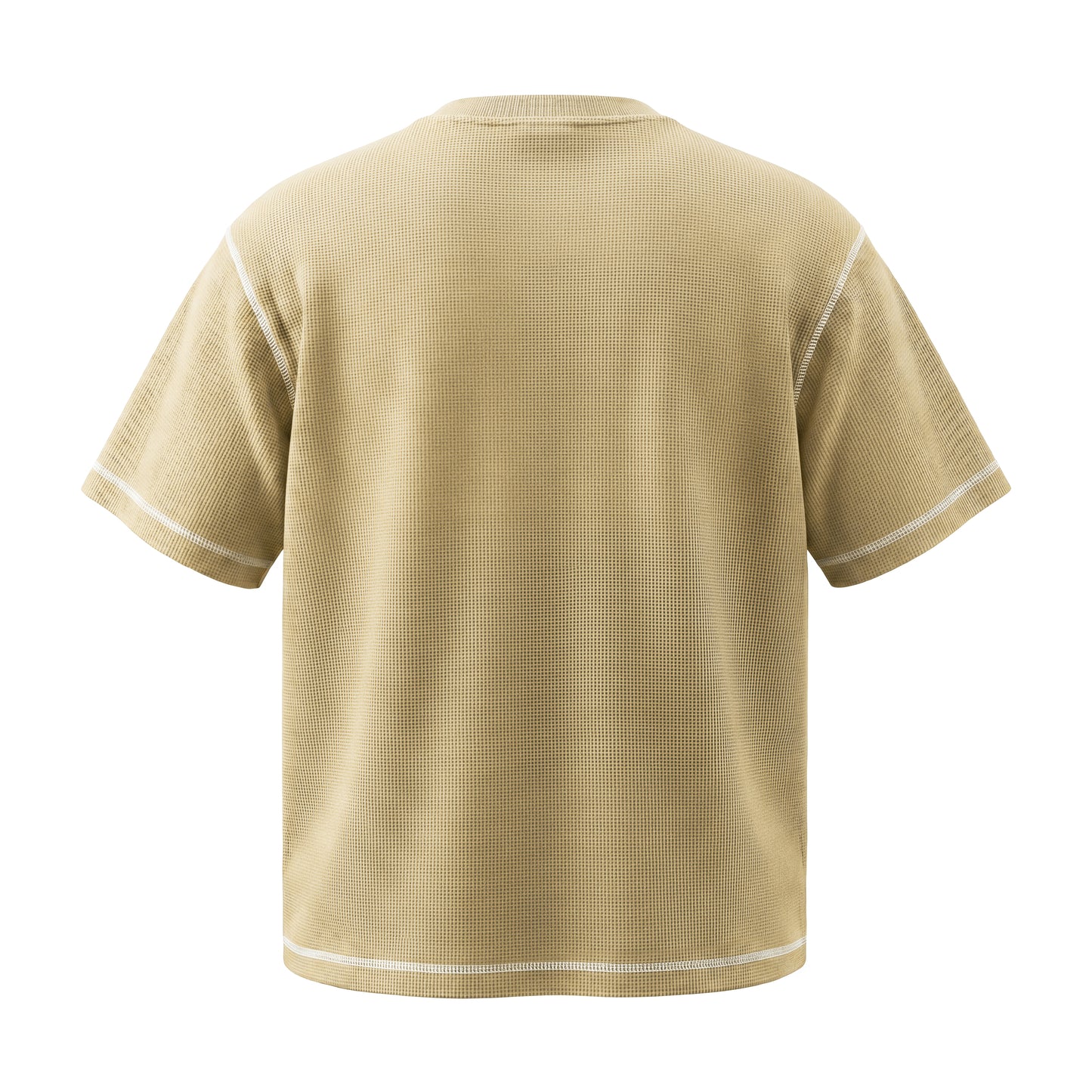 Men's Waffle-Knit T-Shirt with Contrast Topstitching, Monkey-Wash Gradient, and Spray Effect