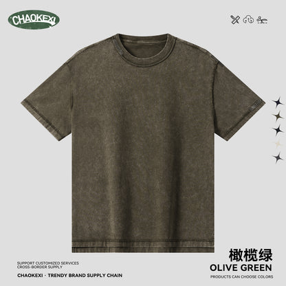 Men's pure cotton T-shirt with snowflake embroidery and reverse stitching.