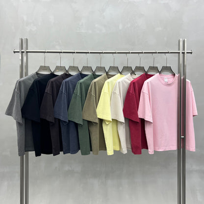 Men's T-shirt heavy wash water BOXY version versatile round neck