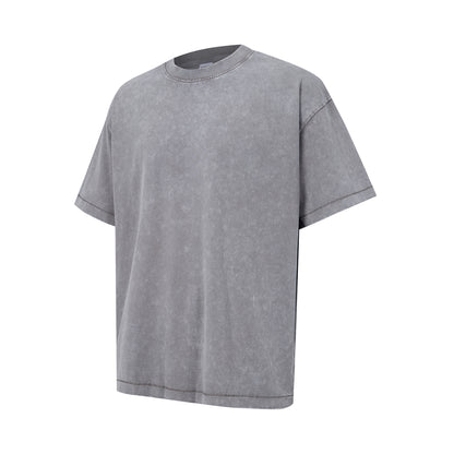 Men's T-shirt hem jumping feet, washed water wax printed short sleeved print, versatile round neck