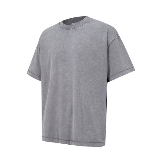 Men's T-shirt, summer hem, jumping feet, washed with water, wax printed, versatile short sleeved shirt