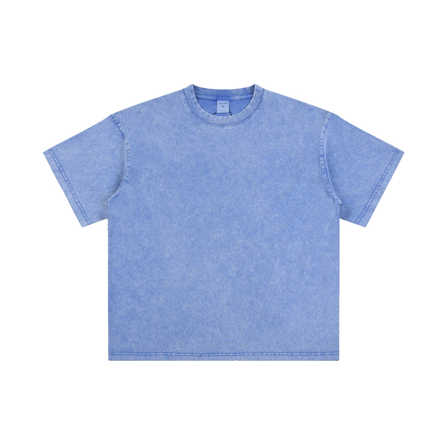 Men's T-shirt, casual solid color, high street wax printed water washed T-shirt