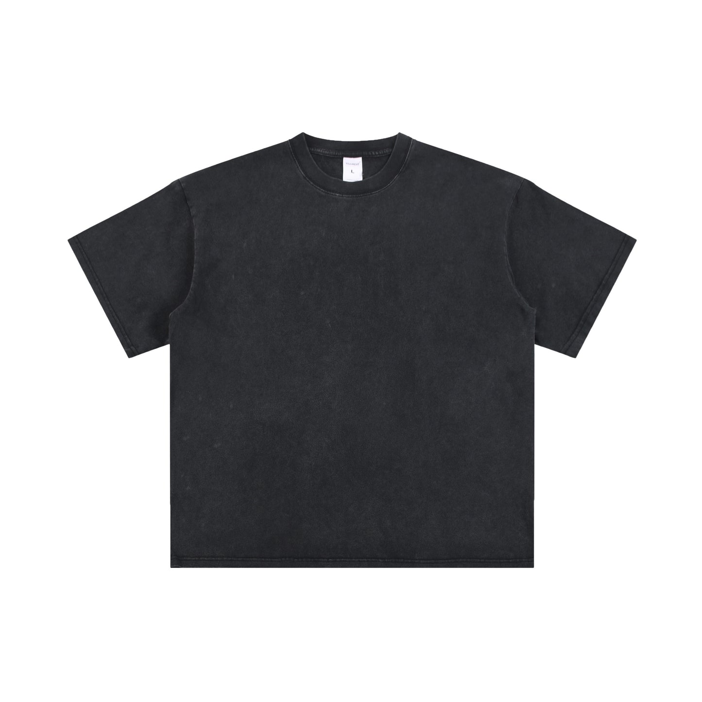 Men's T-shirt, casual solid color, high street wax printed water washed T-shirt