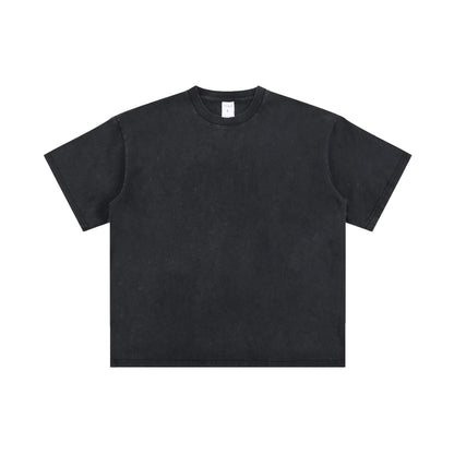 Men's T-shirt, casual solid color, high street wax printed water washed T-shirt