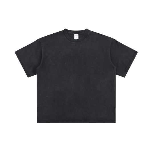 Men's T-shirt, casual solid color, high street wax printed water washed T-shirt