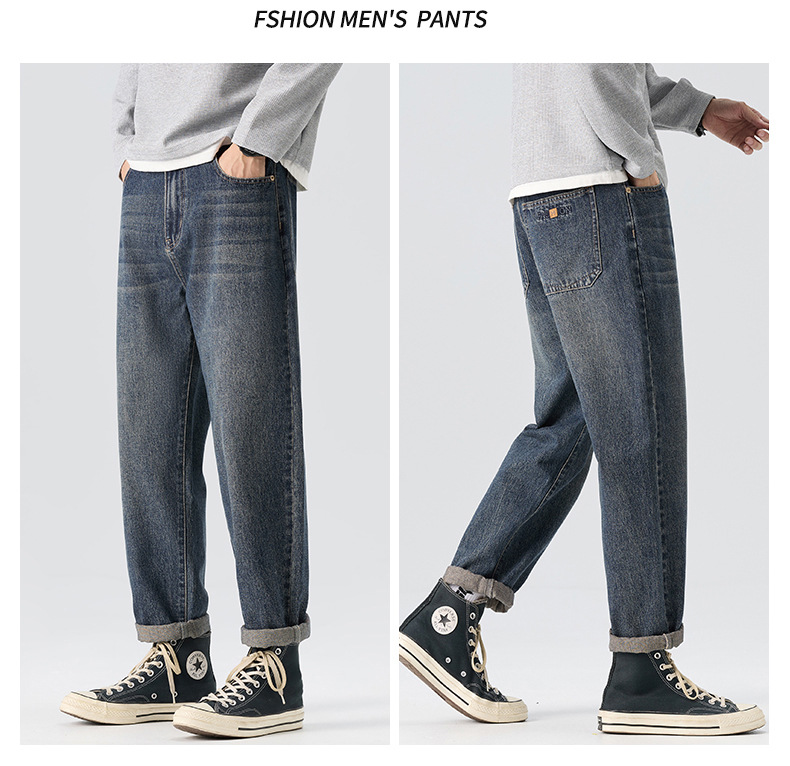 Hot-selling men's clothing, new style for all seasons, men's loose-fitting retro jeans