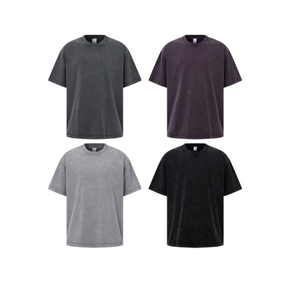 Men's T-shirt hem jumping feet, washed water wax printed short sleeved print, versatile round neck