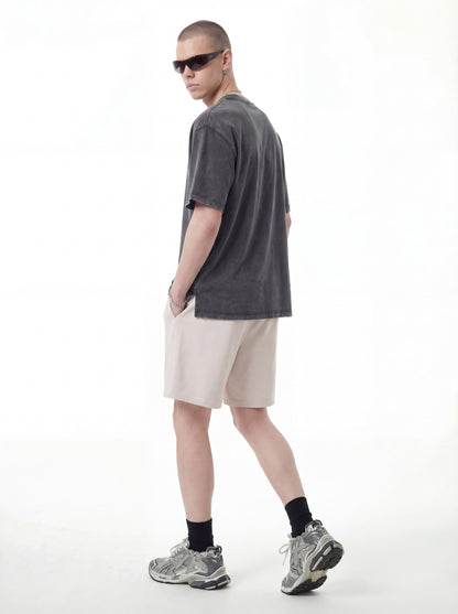 Men's pure cotton T-shirt with snowflake embroidery and reverse stitching.