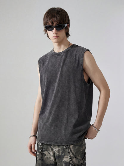 Men's T-shirt with distressed batik and frayed edges, vest