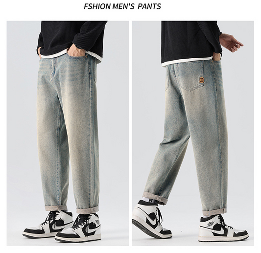Hot-selling men's clothing, new style for all seasons, men's loose-fitting retro jeans